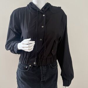 Y2K Charlotte Russe Black Cropped Hooded Zip-up Bomber Jacket Alternative Emo